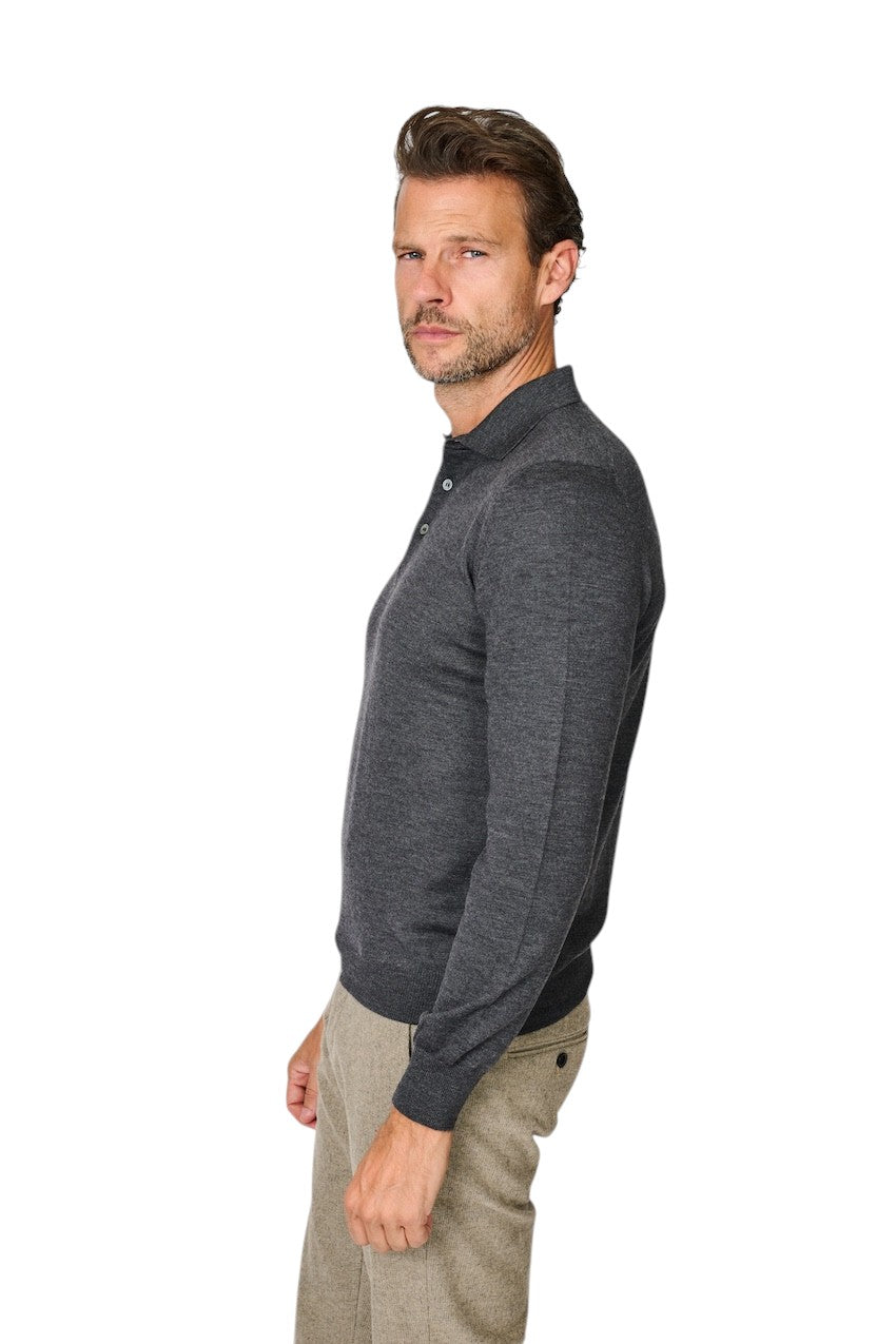 Gran Sasso Men polo shirt lange mouwen heren anthraciet 55112/14290 098