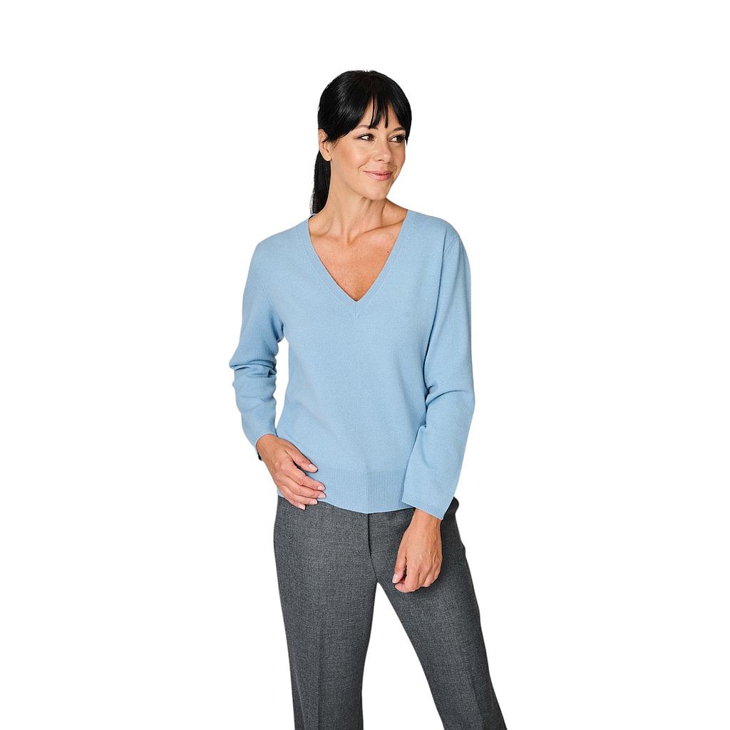 anneclaire-jersey-de-cuello-alto-cuello en v-mujer-color del cielo-d1839-857-21