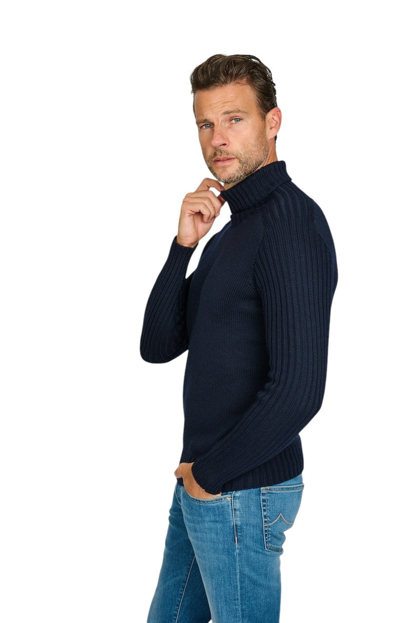 Gran Sasso Men pull trui rolkraag heren donker blauw 14136 24609 598
