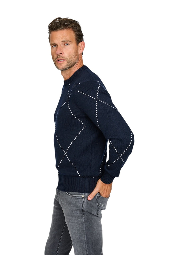 Gran Sasso Men pull trui ronde hals heren donker blauw 13156 19653 598