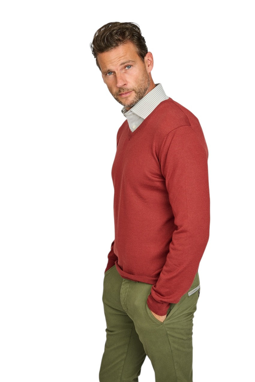 Gran Sasso Men pull trui v-hals heren donker rood 58172 14230 253