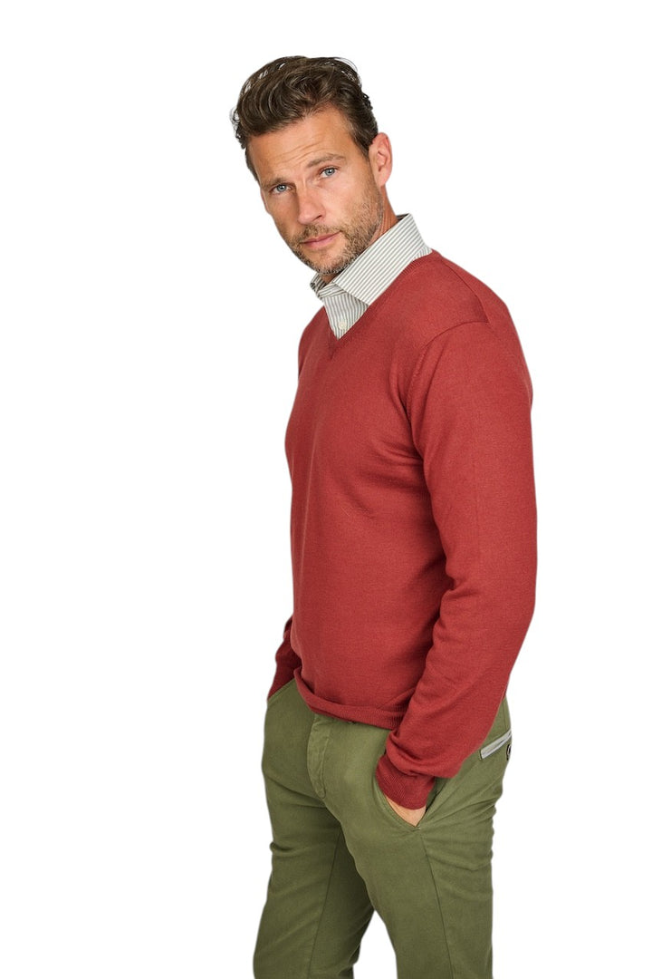 Gran Sasso Men pull trui v-hals heren donker rood 58172 14230 253