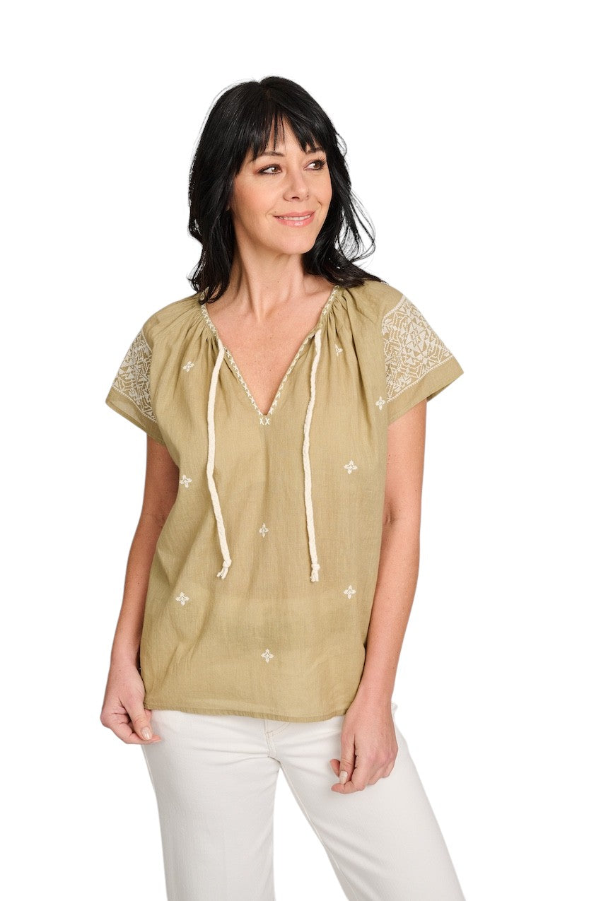 Hemisphere blouse zonder mouwen dames olijf 261OFEAUNI-6 6129