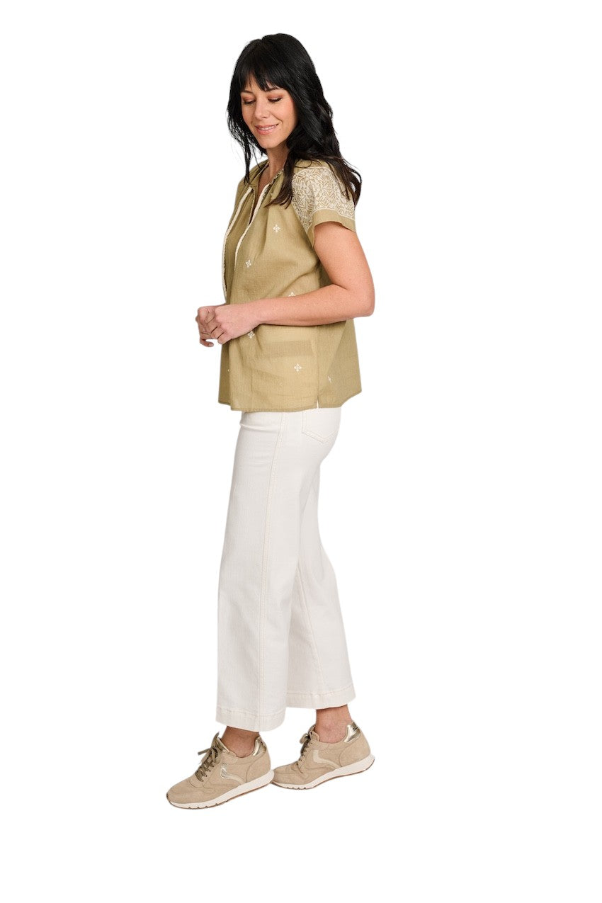 Hemisphere blouse zonder mouwen dames olijf 261OFEAUNI-6 6129