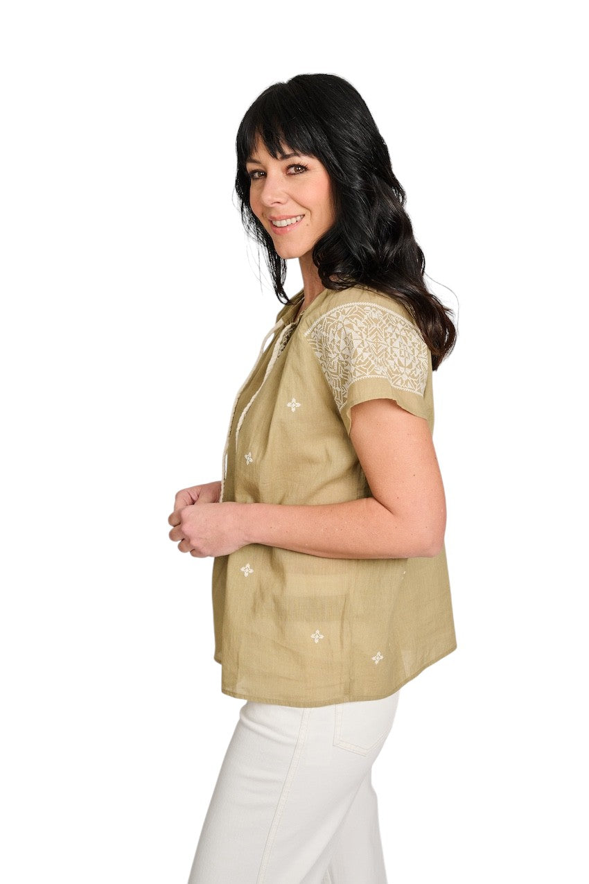 Hemisphere blouse zonder mouwen dames olijf 261OFEAUNI-6 6129