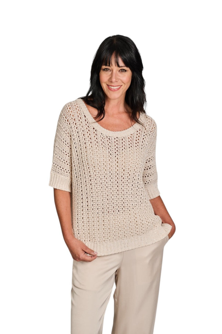 Hemisphere pull trui ronde hals dames beige 2613SQ905-17 SQ1