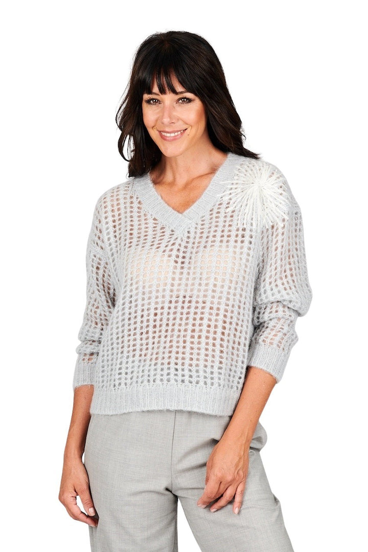 Panicale Cashmere pull trui v-hals dames grijs