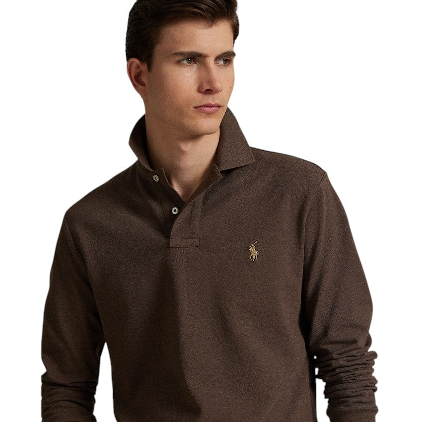 Polo Ralph Lauren Men polo shirt lange mouwen heren bruin custom slim fit 710680790144