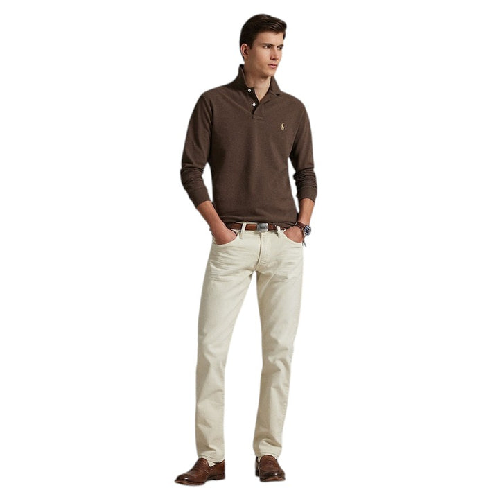 Polo Ralph Lauren Men polo shirt lange mouwen heren bruin custom slim fit 710680790144