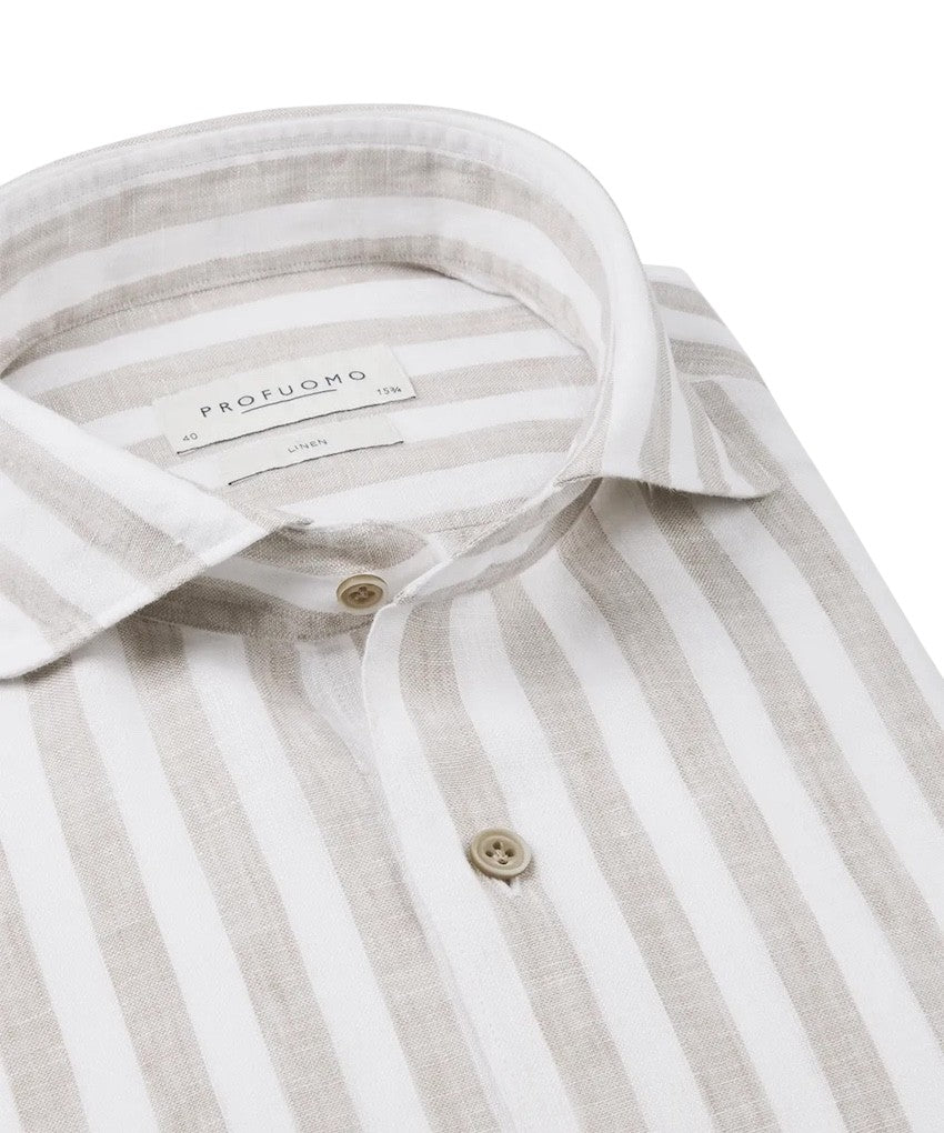 Profuomo hemd lange mouwen heren beige Slim fit PPWH10021A