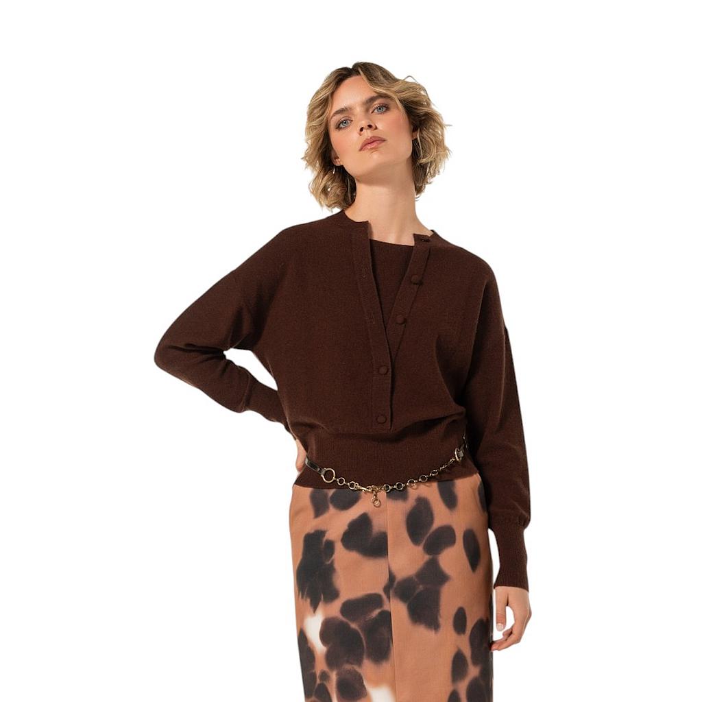 caroline-biss-pull-col en v-femme-marron-4266-32