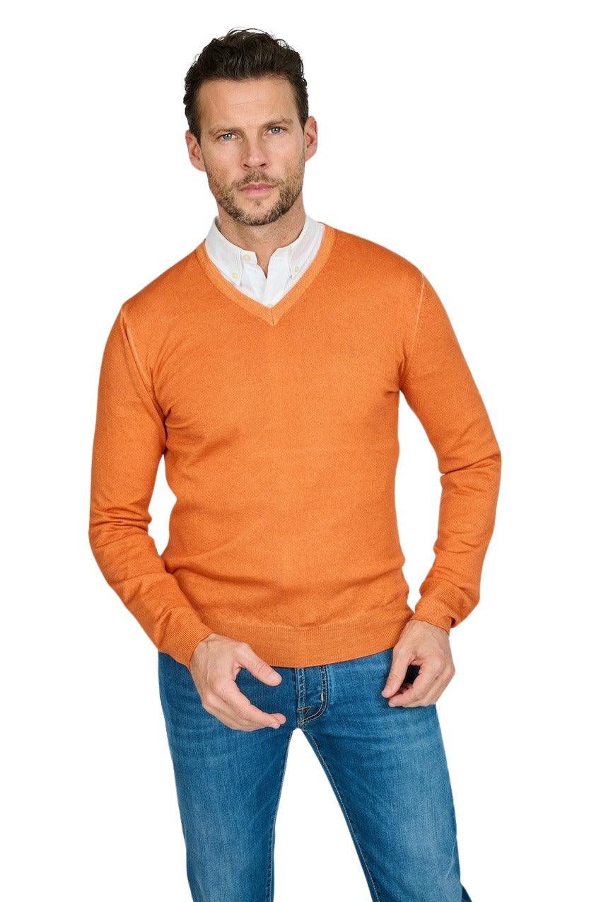 Gran Sasso Men pull trui v-hals heren oranje - Artson Fashion